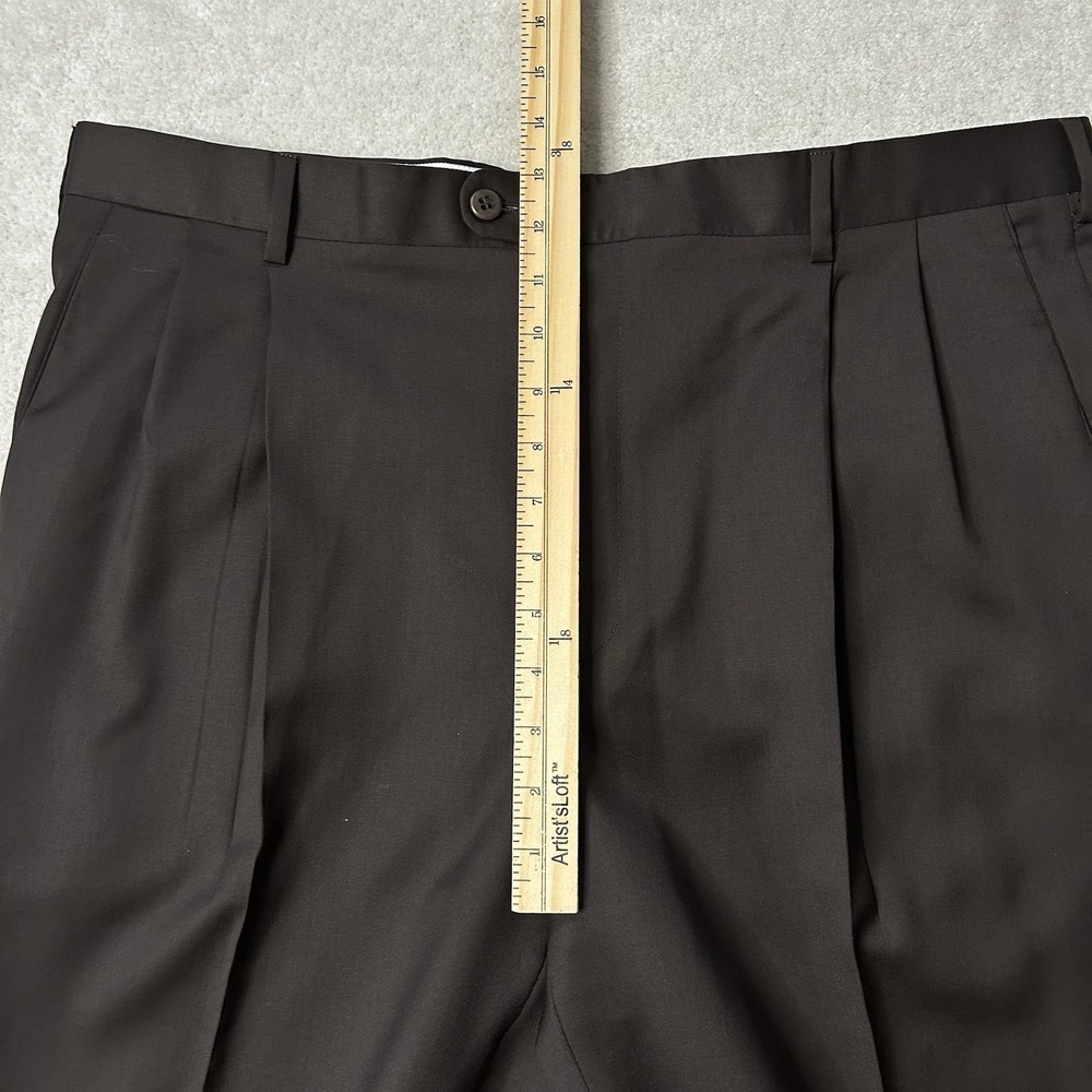Zanella Pants Mens 38x30 Wool Pleated Dress Trousers Cuffed Lined Italy Brown - Picture 4 of 7